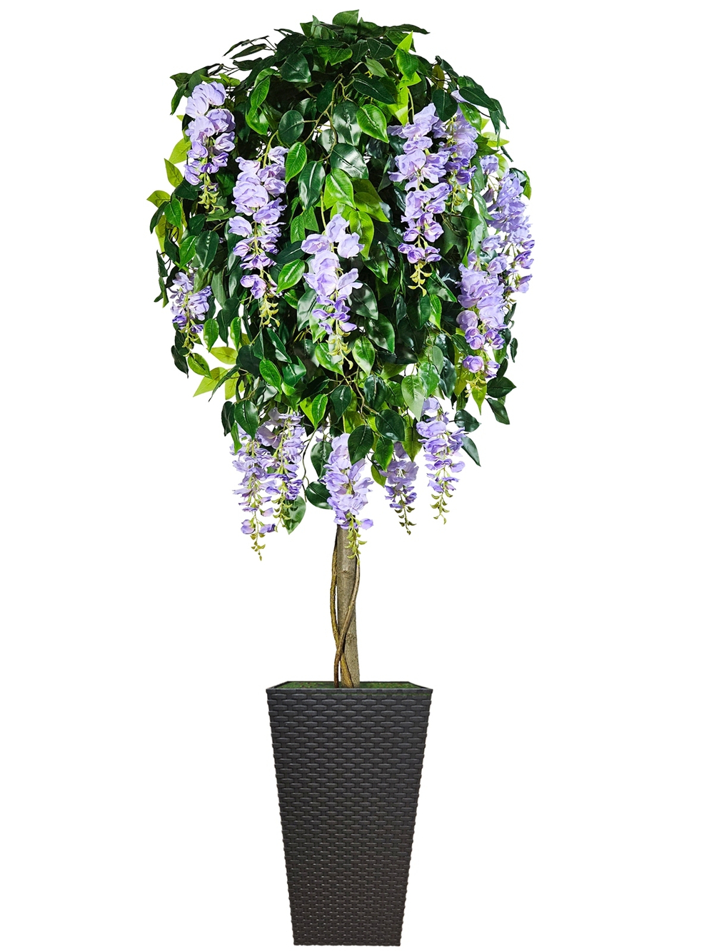 Искусственное дерево Глициния сиреневая 180см в высоком коричневом кашпо ротанг