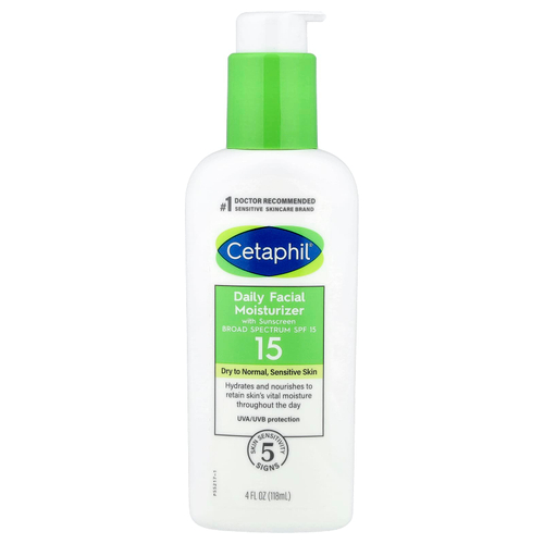 Cetaphil, Ежедневное увлажняющее средство для лица с солнцезащитным кремом, SPF 15, без отдушек, 118 мл (4 жидк. Унции)