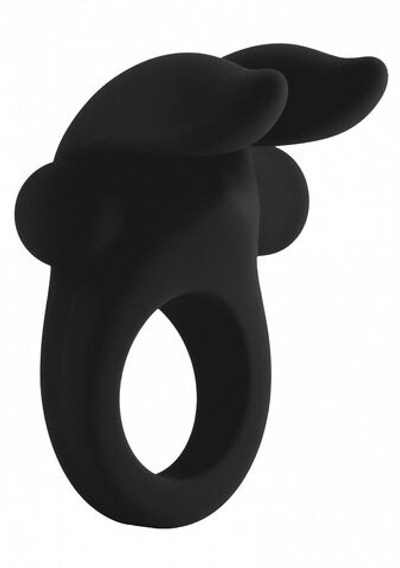 Черное эрекционное виброкольцо Bunny Silicone Cockring With Stimulating Ears (Цвет: черный)