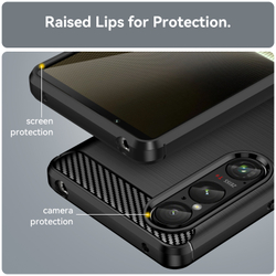 Чехол черного цвета на Sony Xperia 1 VI (1-6), мягкий отклик кнопок, серия Carbon (с дизайном под карбон) от Caseport