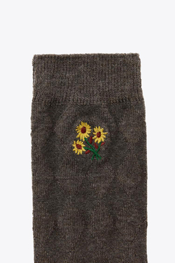ZARA НОСКИ С ВЫШИВКОЙ В ВИДЕ РОМБОВ, СЕРО-КОРИЧНЕВЫЙ
