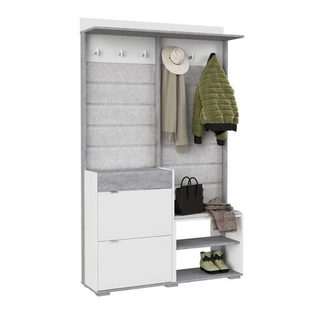 Прихожая с вешалкой и обувницей Белое сияние/Цемент светлый Акцент №4 120х32х196 см