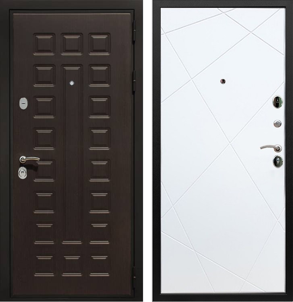 Входная металлическая дверь RеX (РЕКС) Премиум 3К Венге (Гладиатор)/ ФЛ-291 Лучи Белый матовый