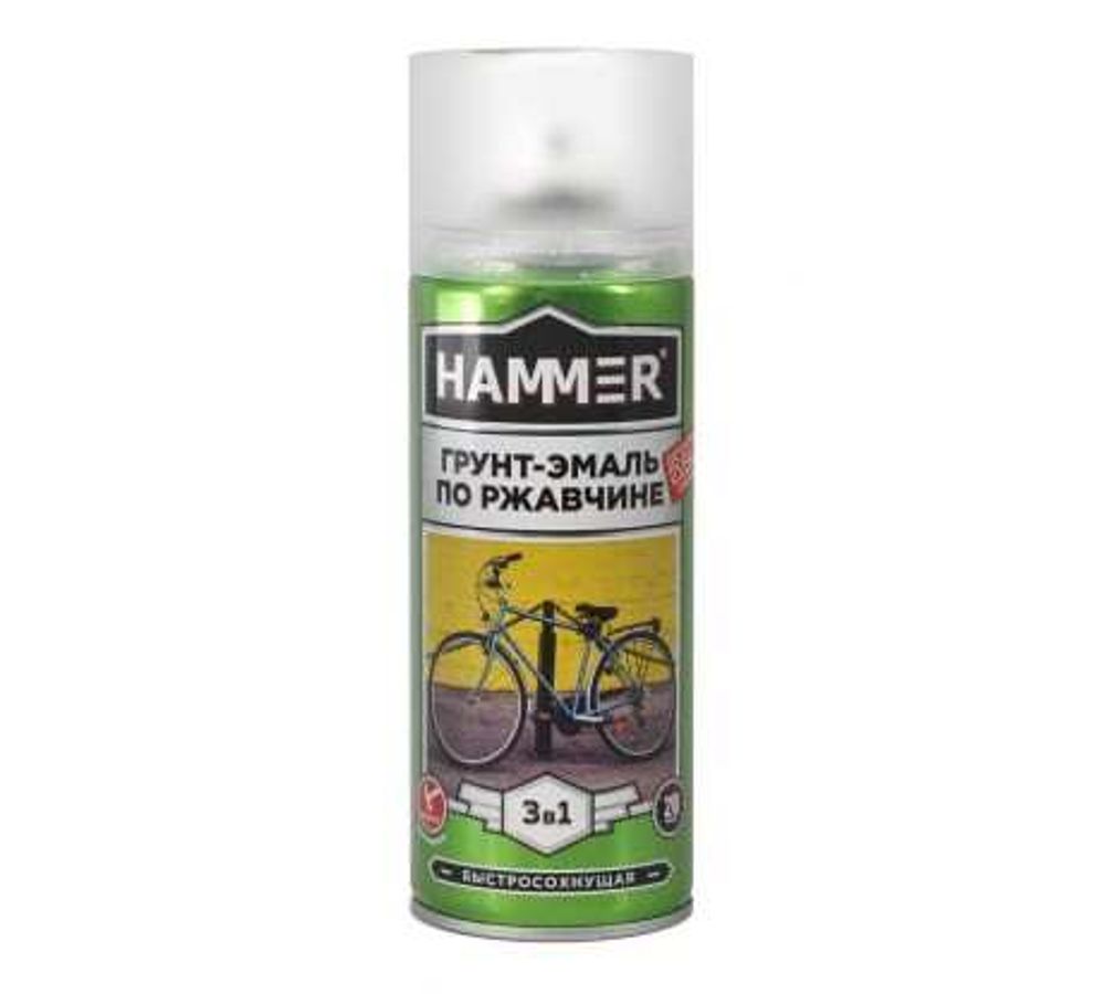 Грунт-эмаль по ржавчине 3 в 1 HAMMER п/мат RAL 6002 лист.зеленый 520 мл