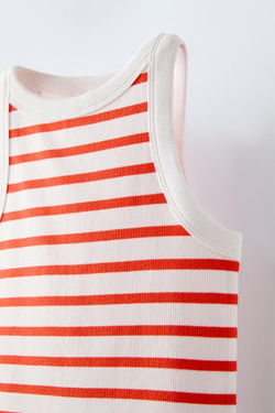 ZARA ТОП ИЗ РИФЛЕНОЙ ТКАНИ В ПОЛОСКУ, ОРАНЖЕВЫЙ