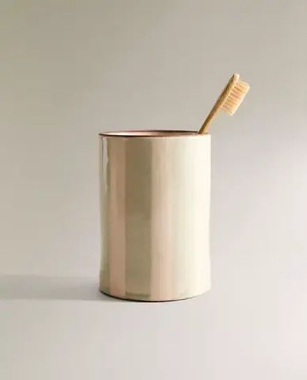 ZARA HOME КЕРАМИЧЕСКИЙ ДЕРЖАТЕЛЬ ДЛЯ ЗУБНЫХ ЩЕТОК С РЕЛЬЕФНЫМ УЗОРОМ В ПОЛОСКУ, СИНИЙ