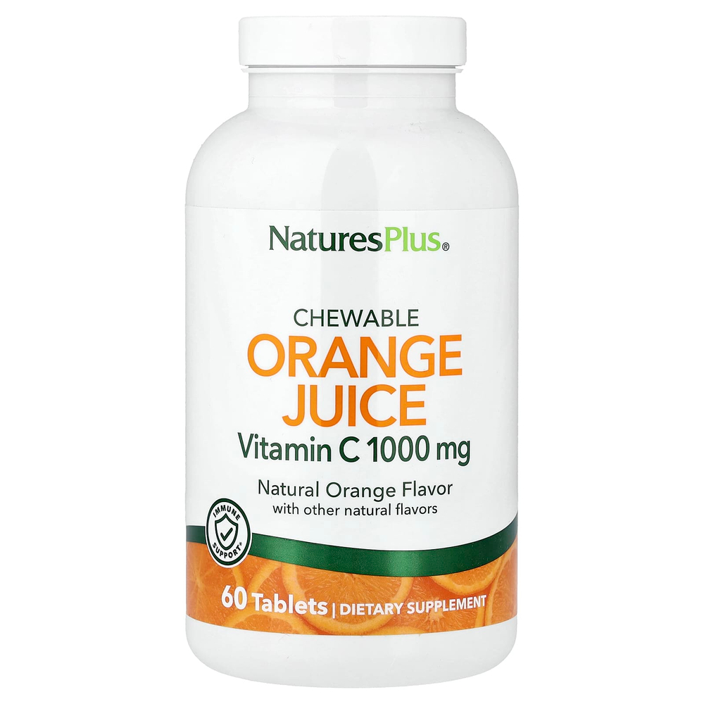 NaturesPlus, жевательный апельсиновый сок, витамин C, натуральный апельсин, 60 таблеток
