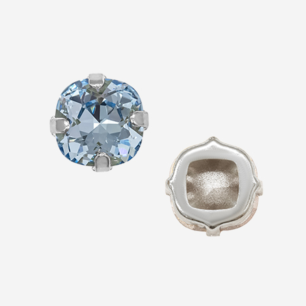 Кристалл Кушон (Сushion) в цапах, оттенок "Light Sapphire", 9,2мм, родирование
