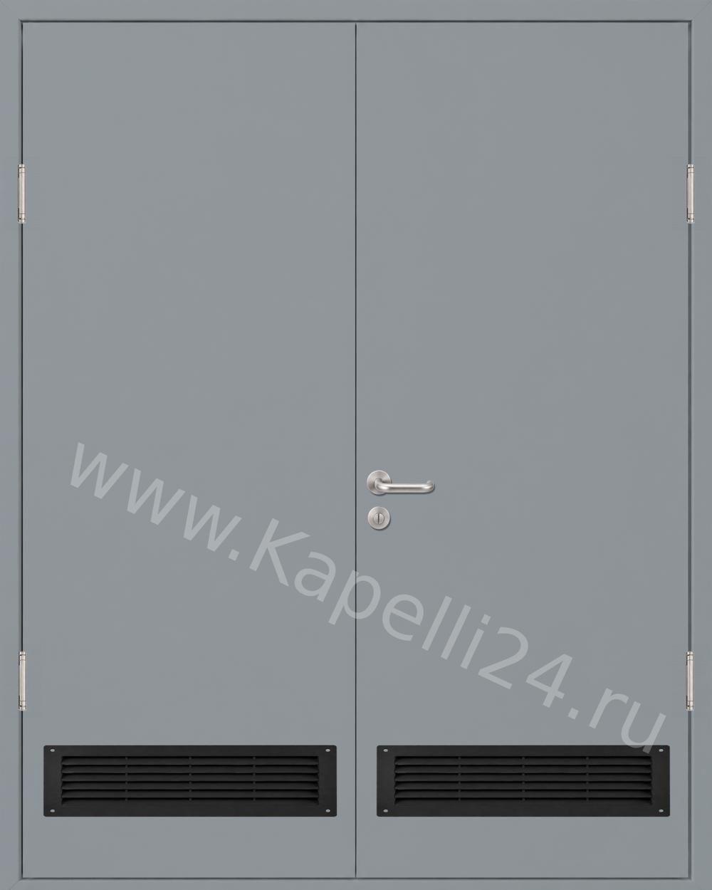 Влагостойкая Дверь Капель двупольная равнопольная Телегрей 2 RAL 7046 Вентиляционная решетка черная