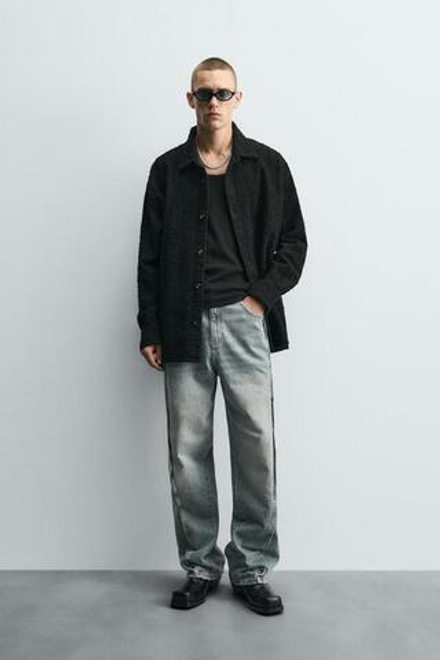 ZARA ДЖИНСЫ BAGGY FIT С ДЕКОРАТИВНОЙ СТРОЧКОЙ, СИНИЙ/ЗЕЛЕНЫЙ