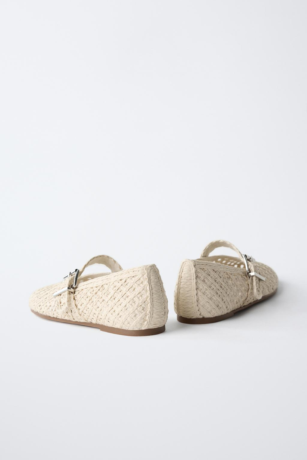 ZARA БАЛЕТКИ ИЗ РАФИИ, ЭКРЮ