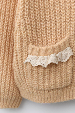 ZARA ВЯЗАНЫЙ КАРДИГАН С КРУЖЕВНЫМИ КАРМАНАМИ, ЦВЕТ СЛИВОЧНОГО МАСЛА