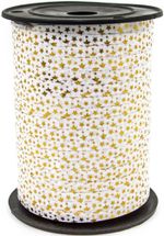 Лента (0,5 см*228,6 м) Золотые звезды, Белый, Металлик, 1 шт.