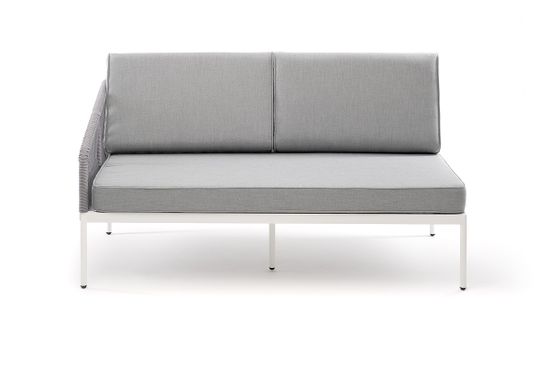 "Канны" правый модуль плетеный из роупа, каркас алюминий белый шагрень, роуп светло-серый круглый, ткань светло-серая