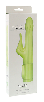 Зеленый водонепроницаемый вибратор Sage с клиторальным отростком - 18,5 см.