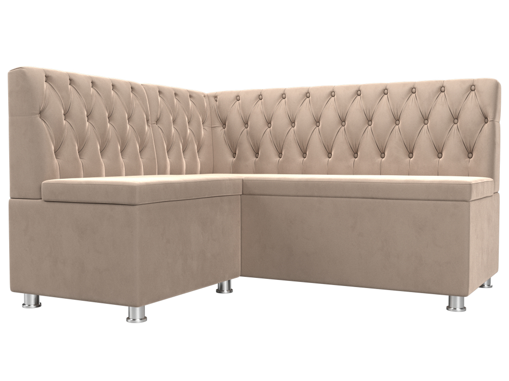 Диван кухонный угловой Мирта левый угол, Бежевый, Велюр, 107586L