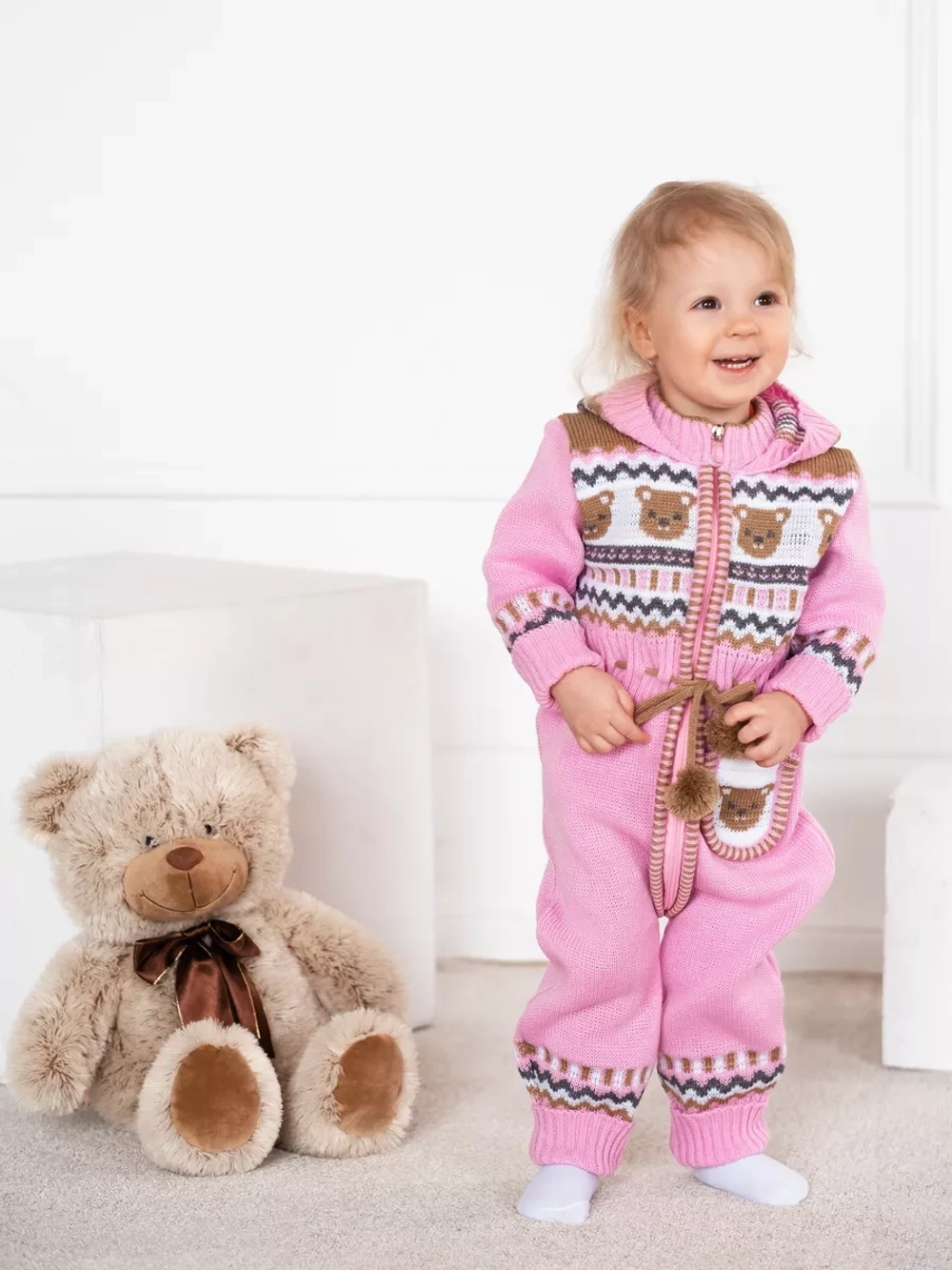 Вязаный комбинезон для новорожденных и малышей на молнии