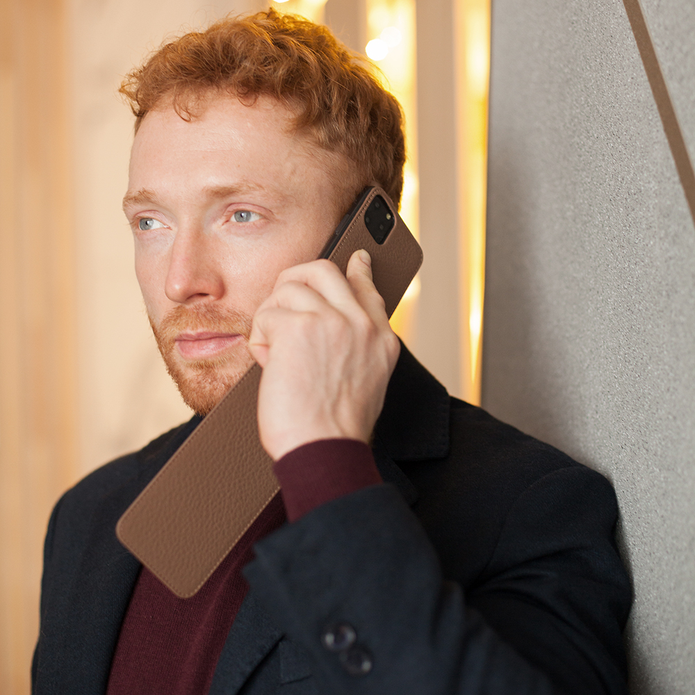 Чехол для iPhone 11 Pro из натуральной кожи теленка, цвета кофе