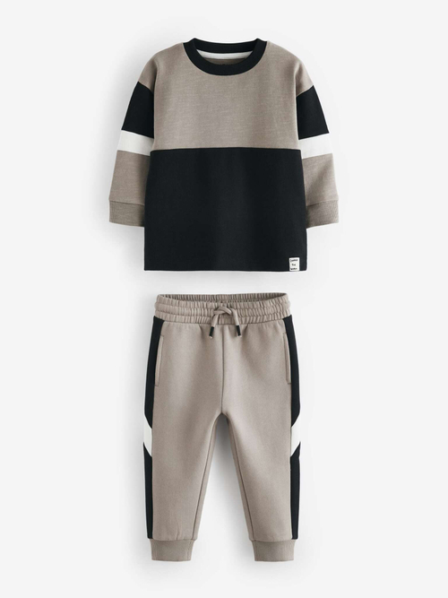 Лонгслив и джоггеры в комплекте для мальчика Next 586-195, Черный, Бежевый