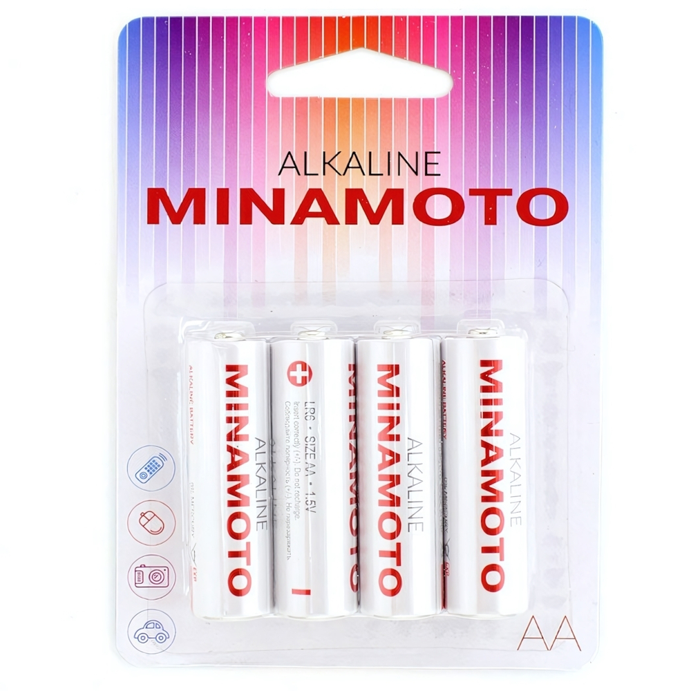 Батарейка щелочная MINAMOTO LR06 (AА) 1.5В (4 шт) (Цвет: серебристый)