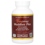 California Gold Nutrition, Fungiology, MushRex Plus, комплекс из 10 грибов полного спектра с агариком, чагой, кордицепсом и ежовиком гребенчатым, 120 капсул Plantcaps