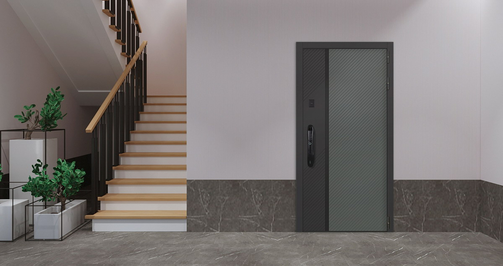 Стальная дверь "Форт" с зеркалом (биометрический замок).