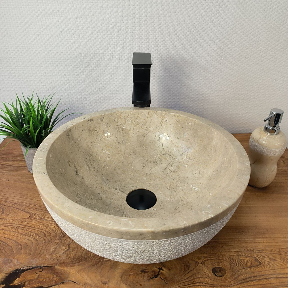 Раковина из мрамора Bowl Cream Dotted BM-66094 40х40х17 из натурального камня
