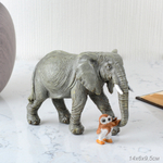 Статуэтка Слон с совой идущей рядом, цвет серый, коричневый, полистоун 10,5 см
