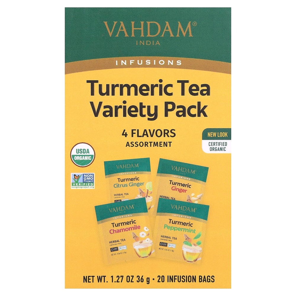 VAHDAM India, Infusions, травяной чай, набор из куркумы, без кофеина, 20 пакетиков для заваривания, 36 г (1,27 унции)