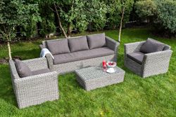 "Капучино" диван из искусственного ротанга (гиацинт) трехместный с подушками, цвет серый