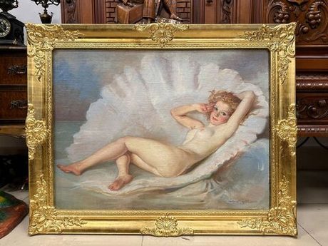 Винтаж: Антикварная картина «Девушка»