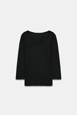 ZARA ФУТБОЛКА ИЗ ЛЬНА С ЭФФЕКТОМ ПОТЕРТОСТИ, ЧЕРНЫЙ