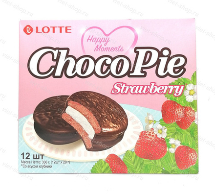 Пирожное Choco Pie Strawberry, вкус клубники, Lotte, 336 гр.