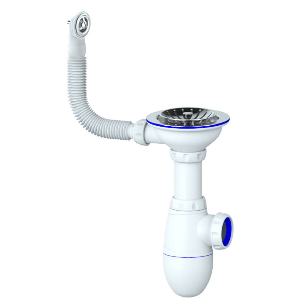 Сифон UNICORN для мойки, с выпуском 1 1/2 (Ø40),круглый перелив, Ø115,ручка-пластик,без отвода B411P