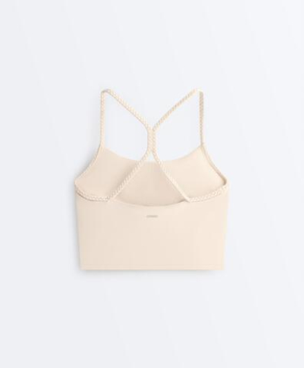 Oysho Топ-майка Comfortlux с плетеными бретелями, песочный