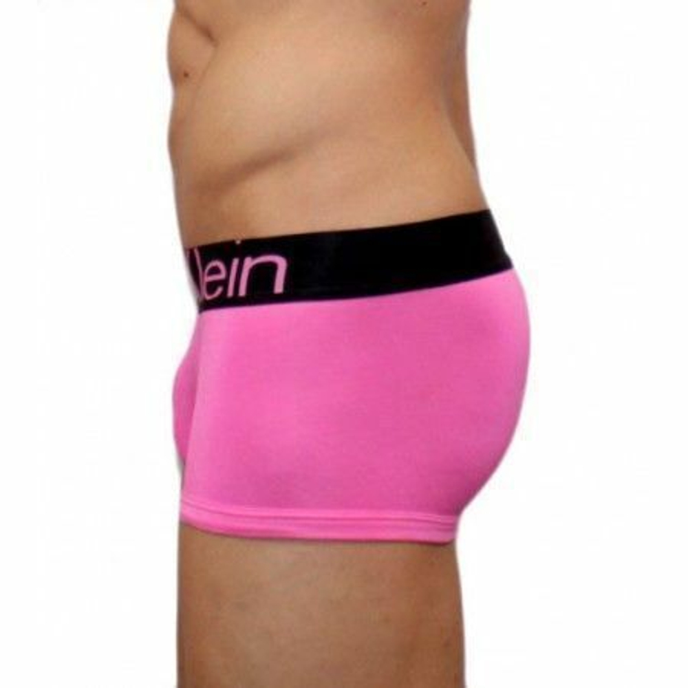 Мужские трусы боксеры розовые с черной резинкой Calvin Klein Black Waistband Pink (Модал)