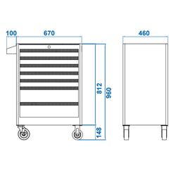 KING TONY (87434-7B) Тележка инструментальная, 7 ящиков, красная