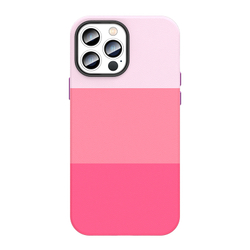 Трехцветный чехол ярко розового цвета для iPhone 13 Pro Max, текстура кожи, внутренняя подкладка из микрофибры