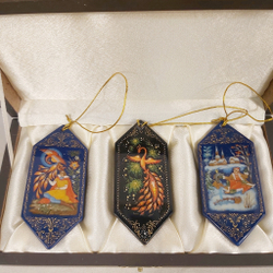 Набор ёлочных игрушек-конфет с ручной росписью Палех "Сказки" в футляре