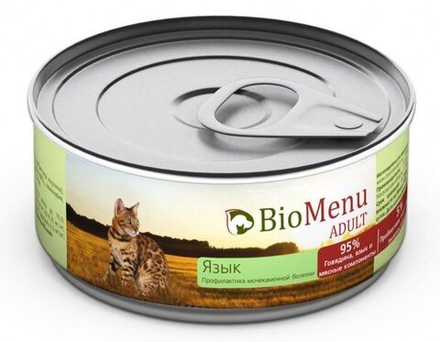 Мясной паштет с Языком 95% МЯСО, 100гр, BioMenu ADULT консервы для кошек, ламистер