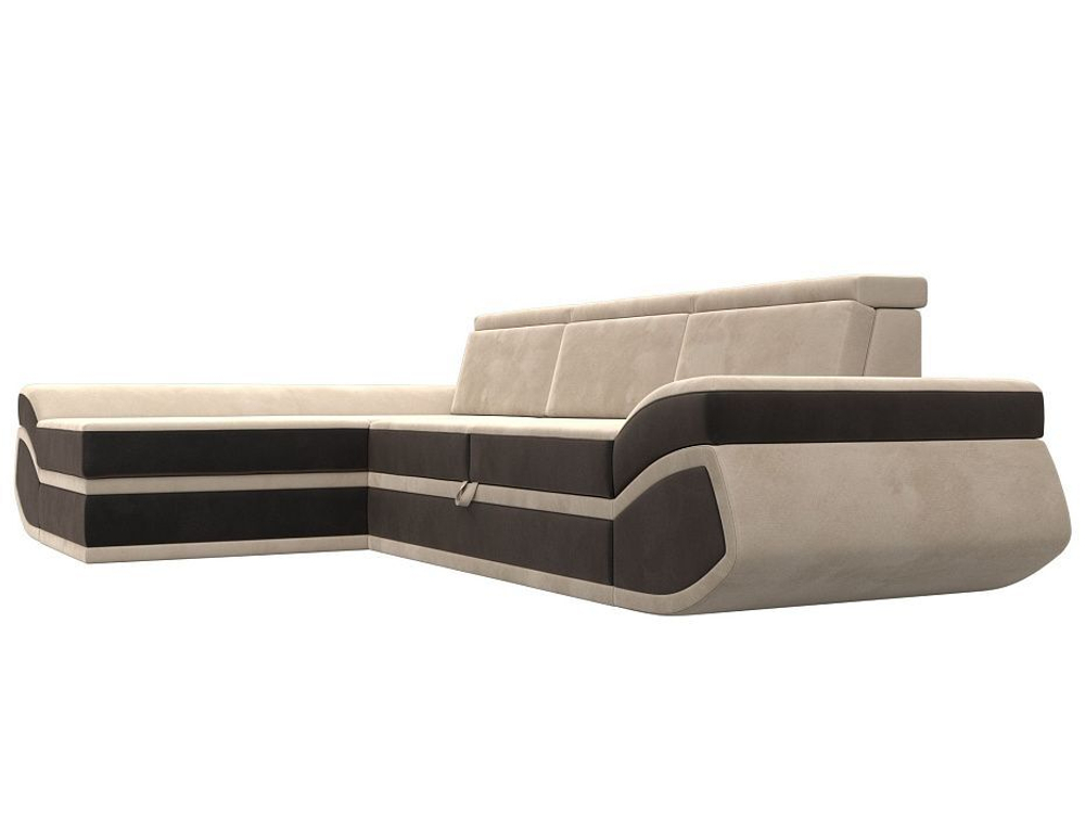 Диван угловой Лига-032 левый угол, Бежевый\Коричневый, Велюр, 121643L