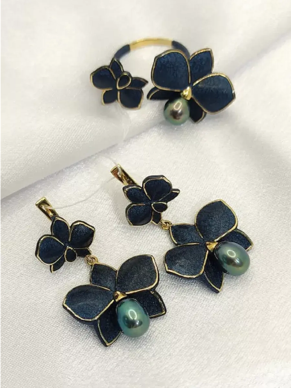 Ювелирные серьги серебро с жемчугом и эмалью