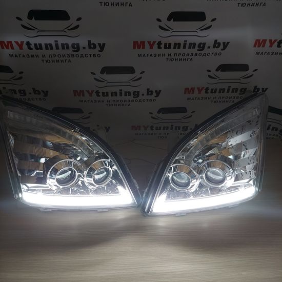 Передние фары Tube Light для Toyota Land Cruisre Prado 120 (03-09) динамические хромированные