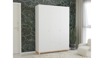 Распашной шкаф Хелен 38 Белый Фасадный 0101 PE / Бук Бавария 0381 PR 150*45*210 см,    Фиеста