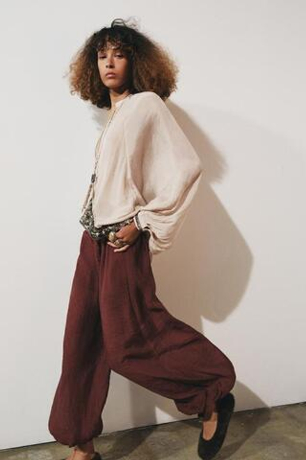 ZARA БРЮКИ-БАГГИ С ЗАВЯЗКАМИ — ZW COLLECTION, ЧЕРЕПИЧНЫЙ