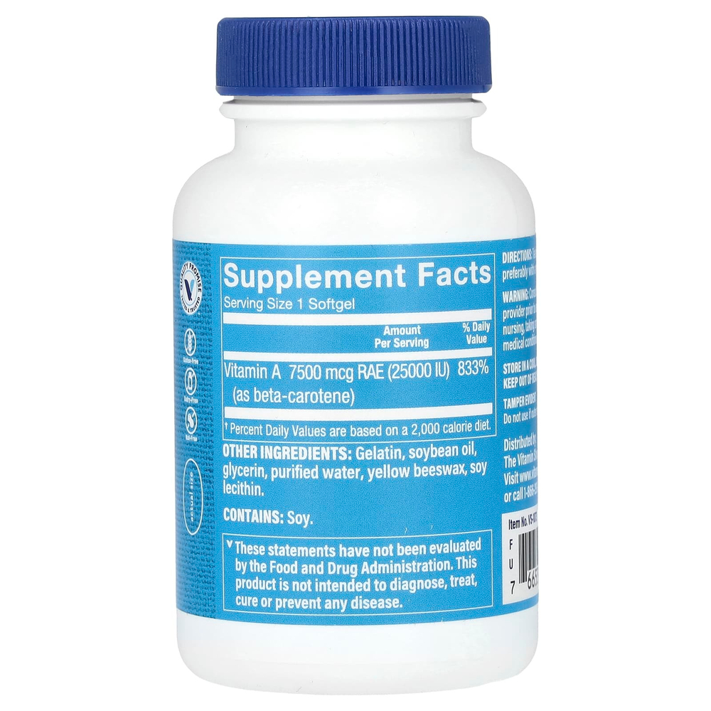 The Vitamin Shoppe, бета-каротин, 7500 мкг (25 000 МЕ), 300 мягких таблеток