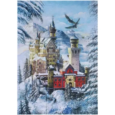 Алмазная мозаика на подрамнике с полным заполнением «МИР ЯРКИХ КРАСОК», зимний замок, 20*30 см