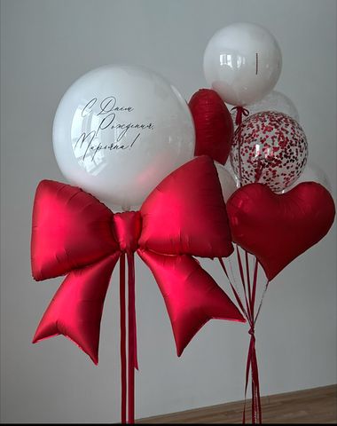 Большой белый шар композиция Красный бант