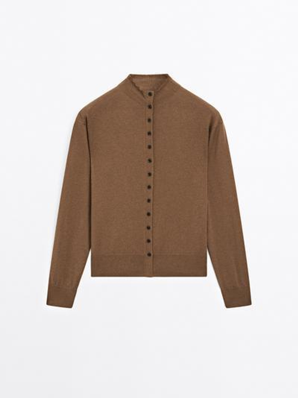 Massimo Dutti Вязаный кардиган с воротником-стойкой, тоффи