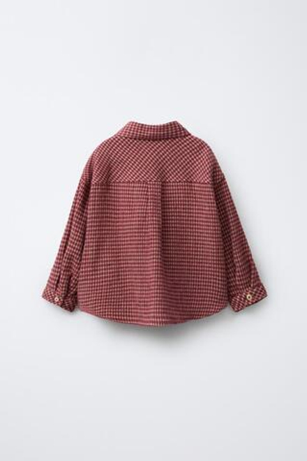 ZARA РУБАШКА В КЛЕТКУ С КАРМАНОМ, ГРАНАТОВЫЙ